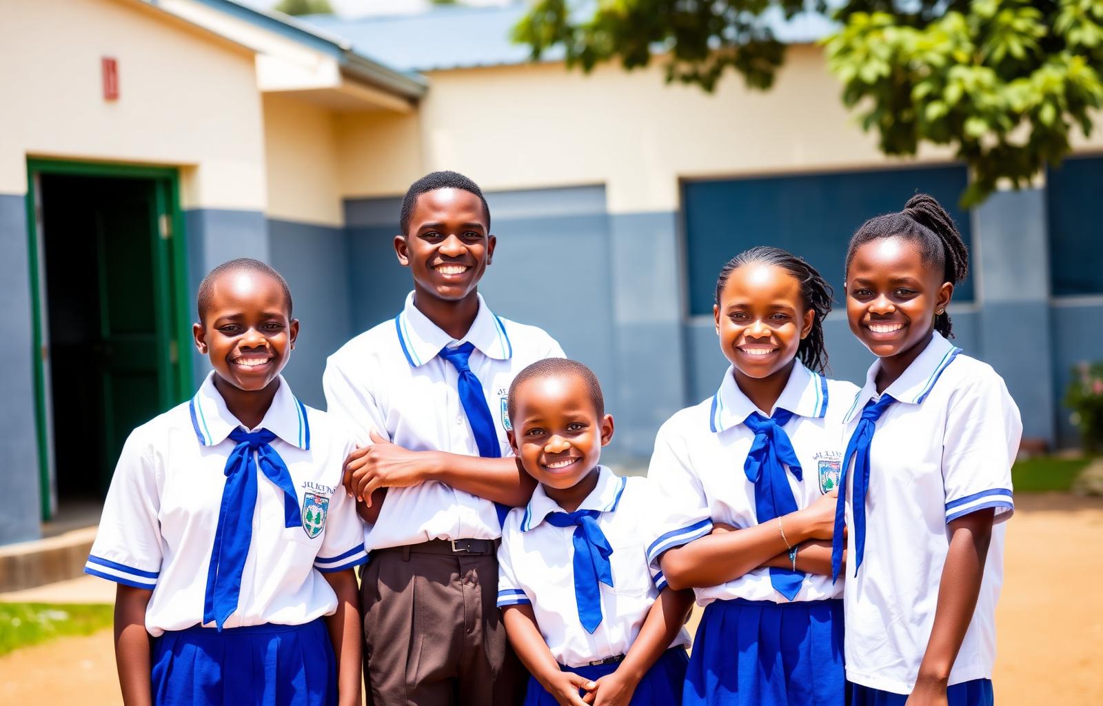 Kenyan students wearing Tracy Uniforms